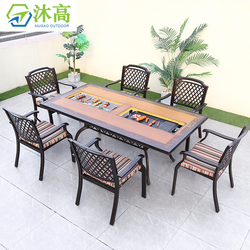 Cast aluminum patio dining set modern aluminium outdoor dining chair patio set outdoor furniture set with fire pit