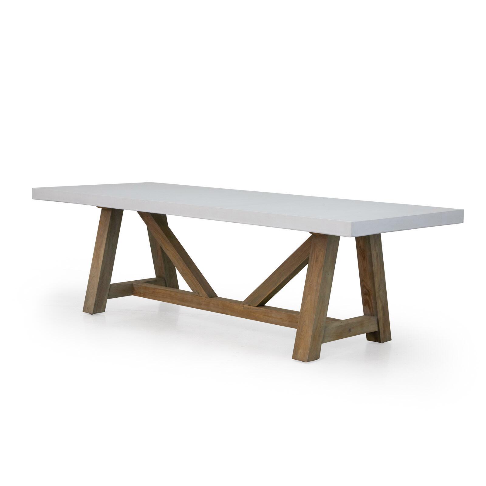 Mugao Home Wood Marble Stone Outdoor Dining Table with Iron Legs,Sandblast Finish / Rustic Metal