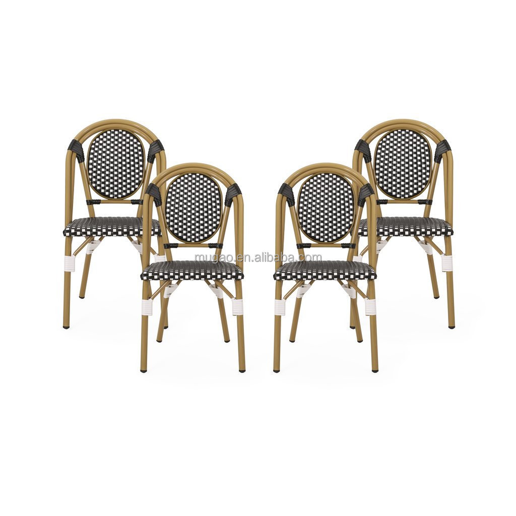 Outside bamboo finish wicker restaurant chair coffee shop french rattan bistro cafe chairs white black blue