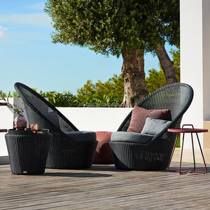 Modern black patio furniture outdoor rattan sofa sitting 2-piece pool rattan couch round shape lounge set sofa outdoor furniture