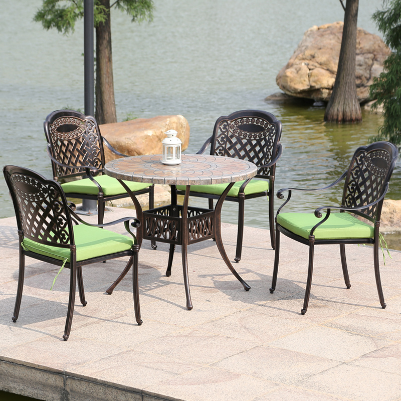 Outdoor Lawn Furniture Patio Cast Iron Aluminum Dining Chairs And Grill Tables Set Garden Furniture