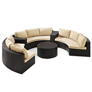 Outdoor furniture high end curved garden round sectional rattan sofa set