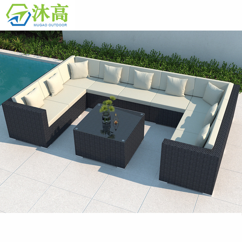 Beach Club Resort Outside Furniture Pool Wicker Garden Out door Rattan U Shape Waterproof Sofa Patio Set Outdoor Furniture