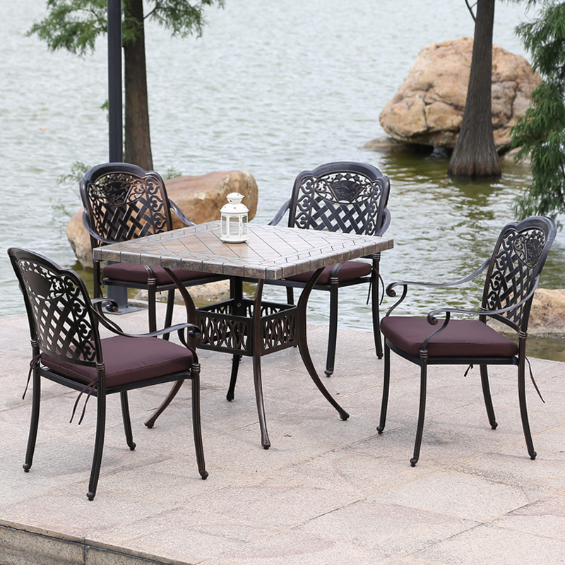 Outdoor Lawn Furniture Patio Cast Iron Aluminum Dining Chairs And Grill Tables Set Garden Furniture