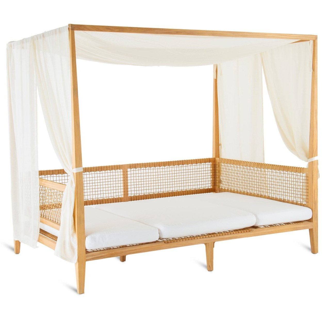 Factory Wholesale Royal Hotel Resort Outside Pool Furniture Garden Teak Wood Cabana Sunbed Outdoor Daybed With Canopy