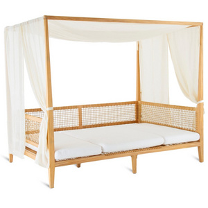 Factory Wholesale Royal Hotel Resort Outside Pool Furniture Garden Teak Wood Cabana Sunbed Outdoor Daybed With Canopy