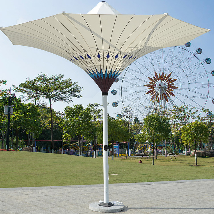 commercial restaurant out side shade umbrella outdoor garden patio parasol colorful LED pattern umbrella with base