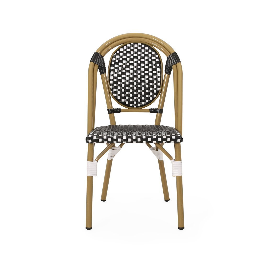 Outside bamboo finish wicker restaurant chair coffee shop french rattan bistro cafe chairs white black blue