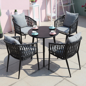 Ready to ship Black 4 Seater Round Square Cafe Restaurant Bistro Outdoor Table And Chairs Patio Garden Furniture Sets For Sale