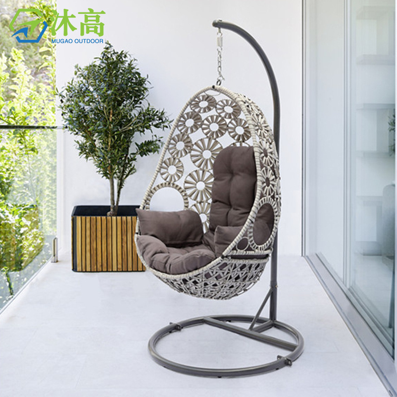 European style new design rattan hamock outdoor hanging egg swing chair patio swings with steel stand