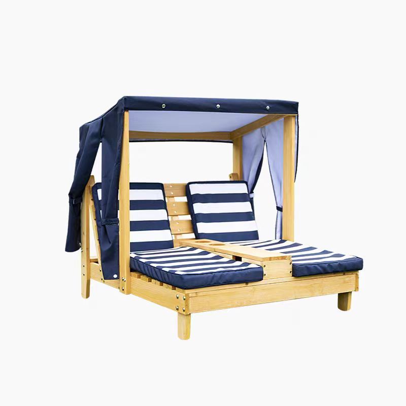 Modern Kids Outdoor Furniture Daybed Outdoor Wood Chaise Children's Chair Double Chaise Lounge with Cushion