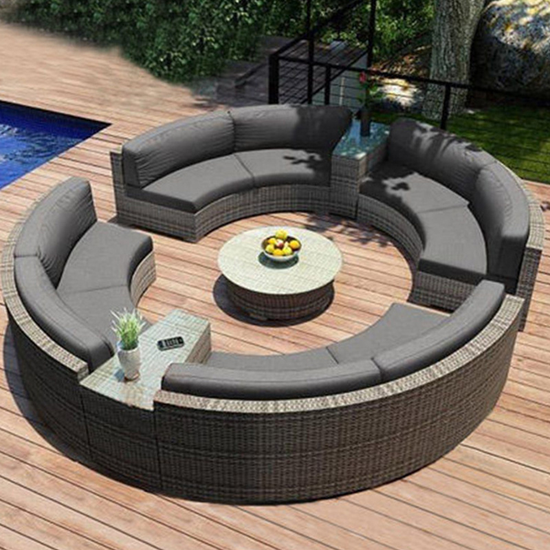 Outdoor furniture high end curved garden round sectional rattan sofa set