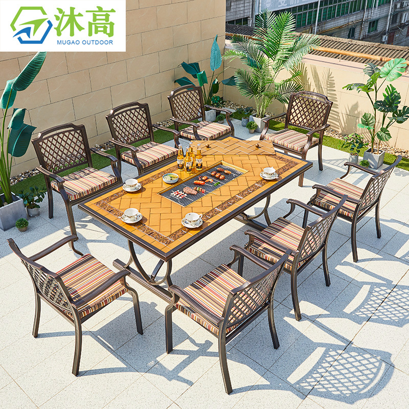 Cast aluminum patio dining set modern aluminium outdoor dining chair patio set outdoor furniture set with fire pit