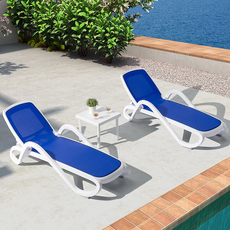 Modern Outdoor Furniture Plastic Lounge Furniture Pool Sunbeds Sling Reclining Beach Sun Lounger