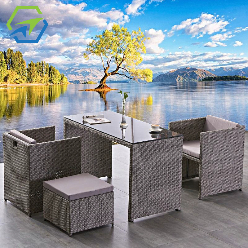 Rattan patio terrace furniture 3 pieces small coffee table wicker patio set cafe bistro outdoor furniture dining set