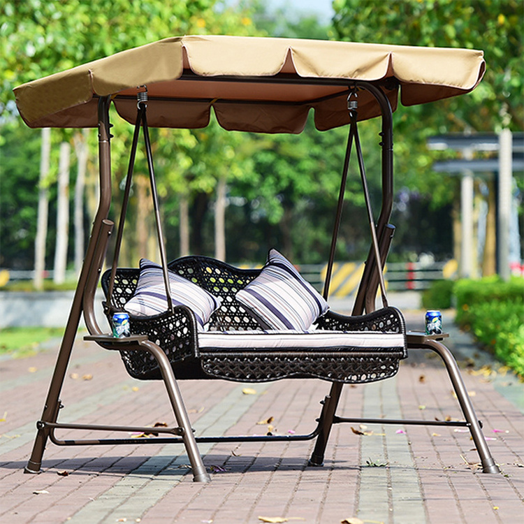 Modern style design outdoor furniture iron frame 2 seater patio swing with canopy