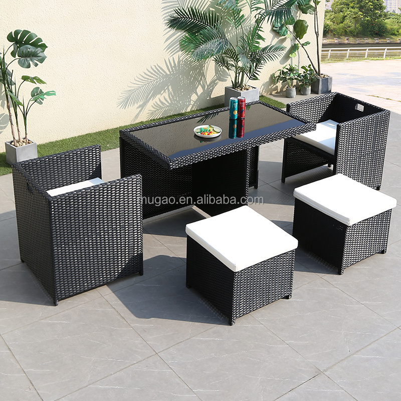 Rattan restaurant outdoor seating dining sets cube wicker tables and chairs patio garden furniture