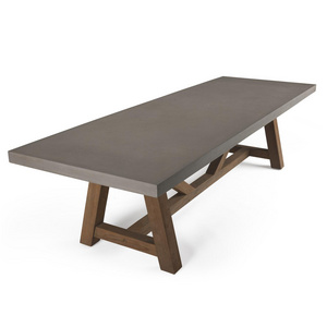 Mugao Home Wood Marble Stone Outdoor Dining Table with Iron Legs,Sandblast Finish / Rustic Metal