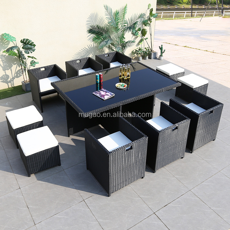 Rattan restaurant outdoor seating dining sets cube wicker tables and chairs patio garden furniture