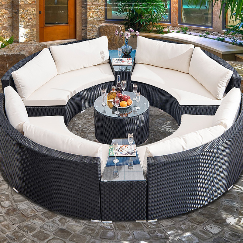 Rattan Round Sofa Wicker Modern Garden Furniture Modular Curved Half Moon Sofa Patio Garden Rattan Sofa Set Outdoor Furniture