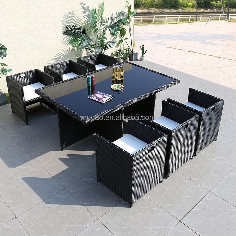 Rattan restaurant outdoor seating dining sets cube wicker tables and chairs patio garden furniture