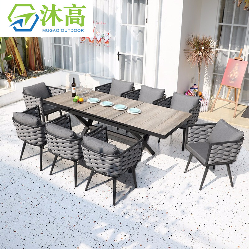 Modern Big Space Saving Luxury Extension Table Ceramic Top Aluminum Pool Lift Expendable Metal Patio Outdoor Dining Tables