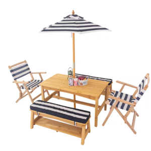 Kids Patio Set Table And 2 Folding Chairs 2 Benches w/ Umbrella Outdoor Garden Yard