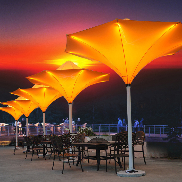 commercial restaurant out side shade umbrella outdoor garden patio parasol colorful LED pattern umbrella with base