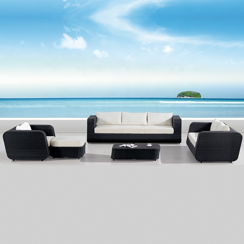 patio 5-Piece Wicker Patio Furniture Set,All-Weather Outdoor Conversation Set Sectional Sofa with Waterproof CushionCoffee Table