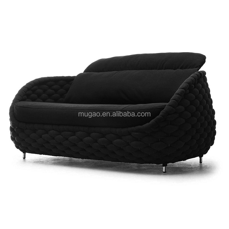 Contemporary Garden Furniture 2-Seater Rope Woven Patio Loveseat Conversation Sectional Sofa Set with Removable Cushions