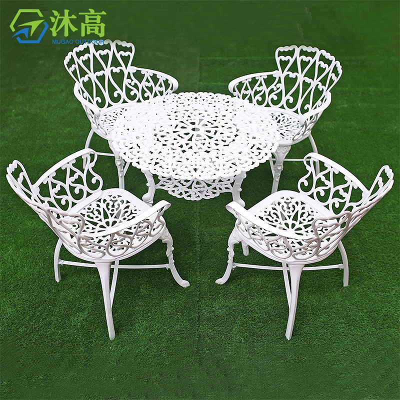 Factory Supply Hot Selling White Garden Outdoor Dining Table Chairs Set Cast Aluminum Garden Sets