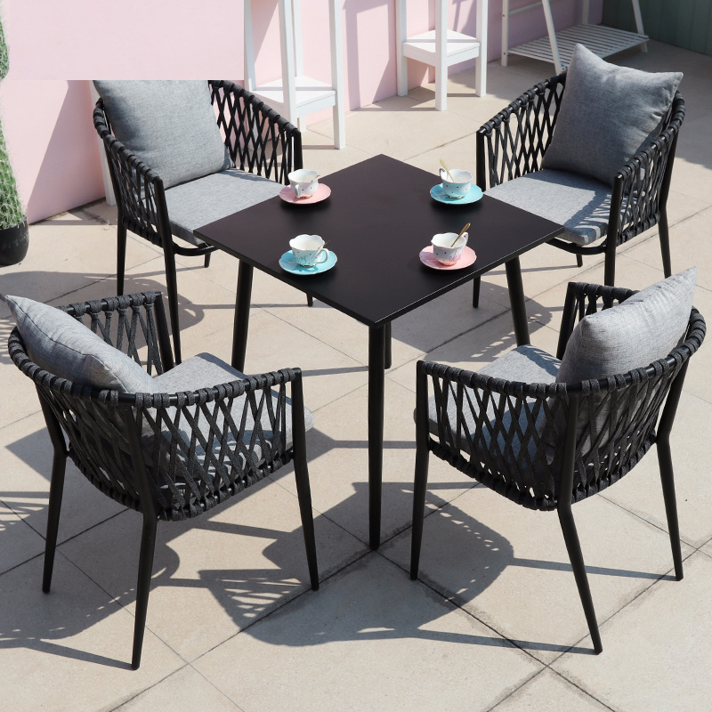 Ready to ship Black 4 Seater Round Square Cafe Restaurant Bistro Outdoor Table And Chairs Patio Garden Furniture Sets For Sale