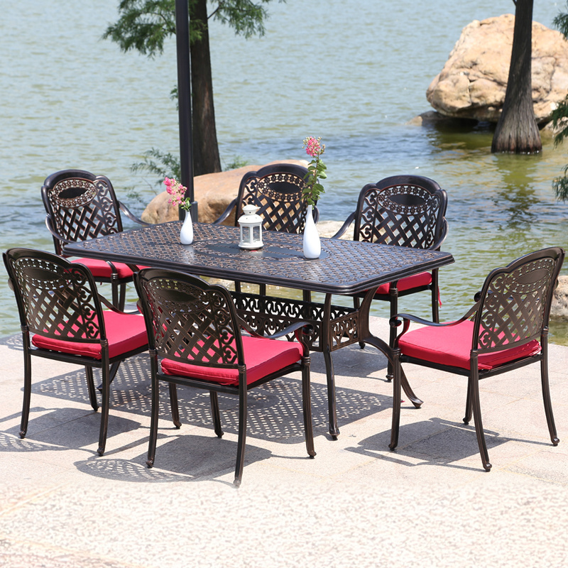 Outdoor Lawn Furniture Patio Cast Iron Aluminum Dining Chairs And Grill Tables Set Garden Furniture