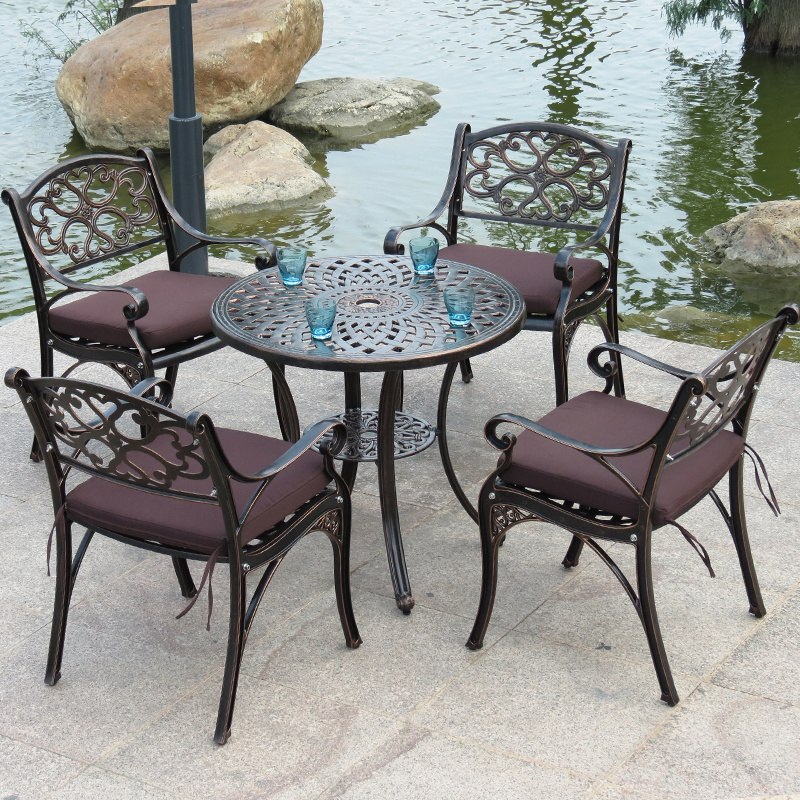 High quality barbecue table and chairs die cast aluminum outdoor furniture fire pit chairs and table set garden patio furniture