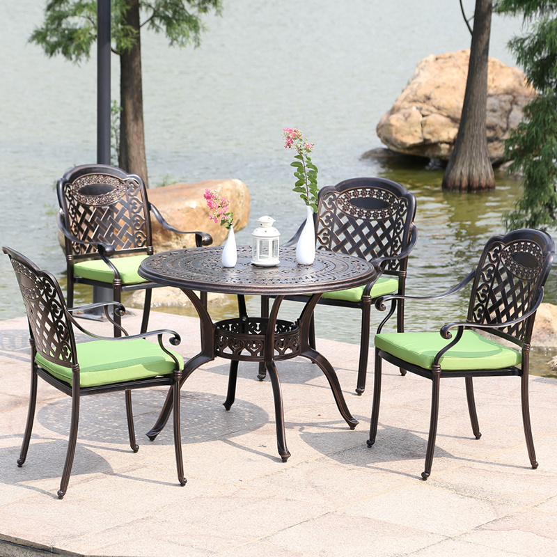 Outdoor Lawn Furniture Patio Cast Iron Aluminum Dining Chairs And Grill Tables Set Garden Furniture