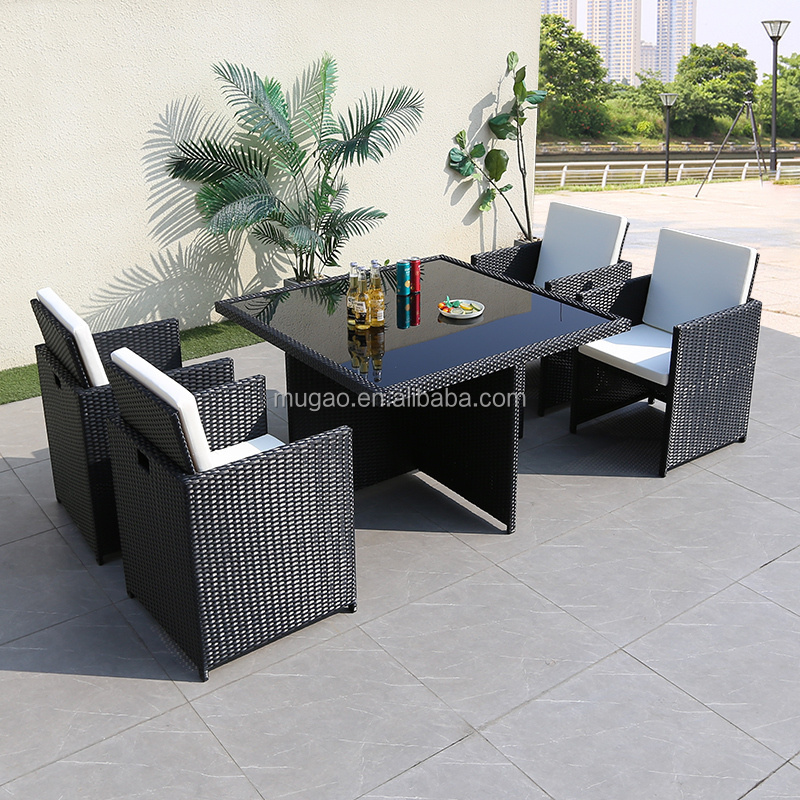 Rattan restaurant outdoor seating dining sets cube wicker tables and chairs patio garden furniture