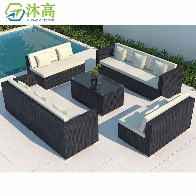 Beach Club Resort Outside Furniture Pool Wicker Garden Out door Rattan U Shape Waterproof Sofa Patio Set Outdoor Furniture