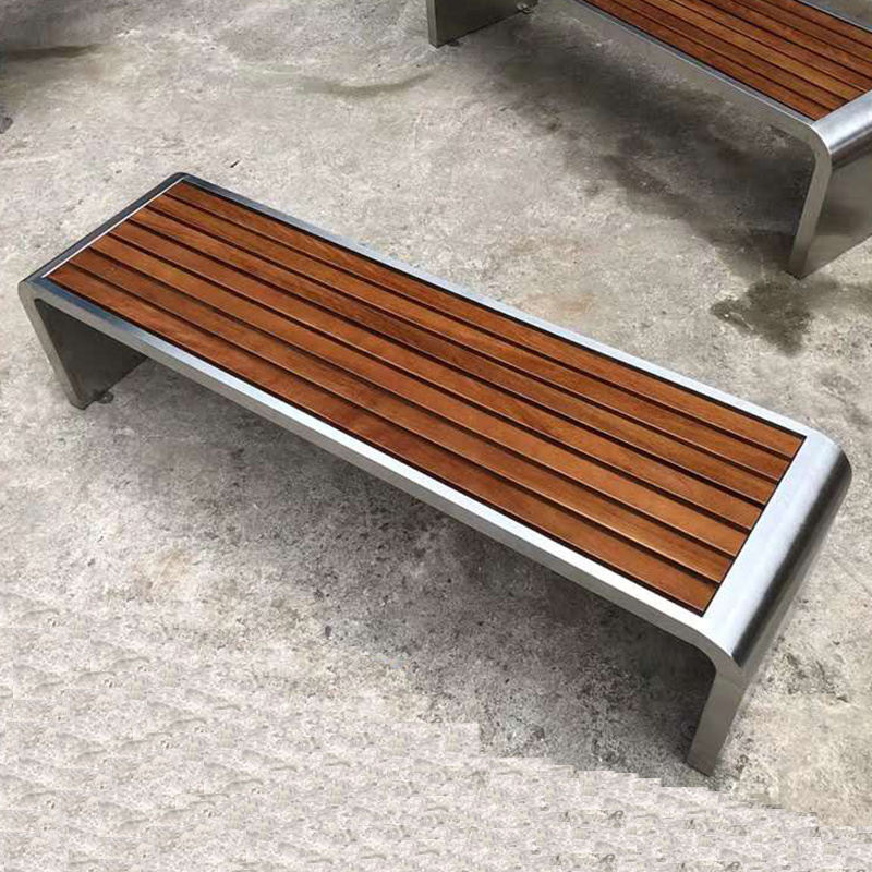 Chinese outdoor garden park wooden long leisure bench seat with backless