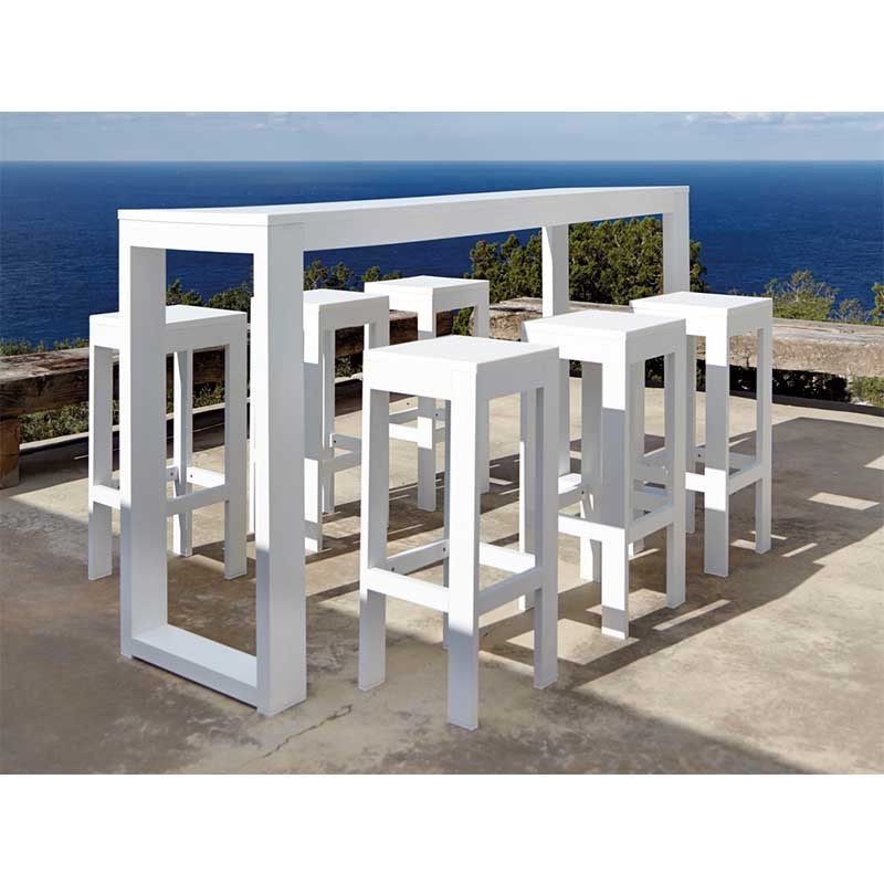 Modern beach hotel outside furniture pool outdoor garden white aluminum bar stool chair table patio set outdoor furniture