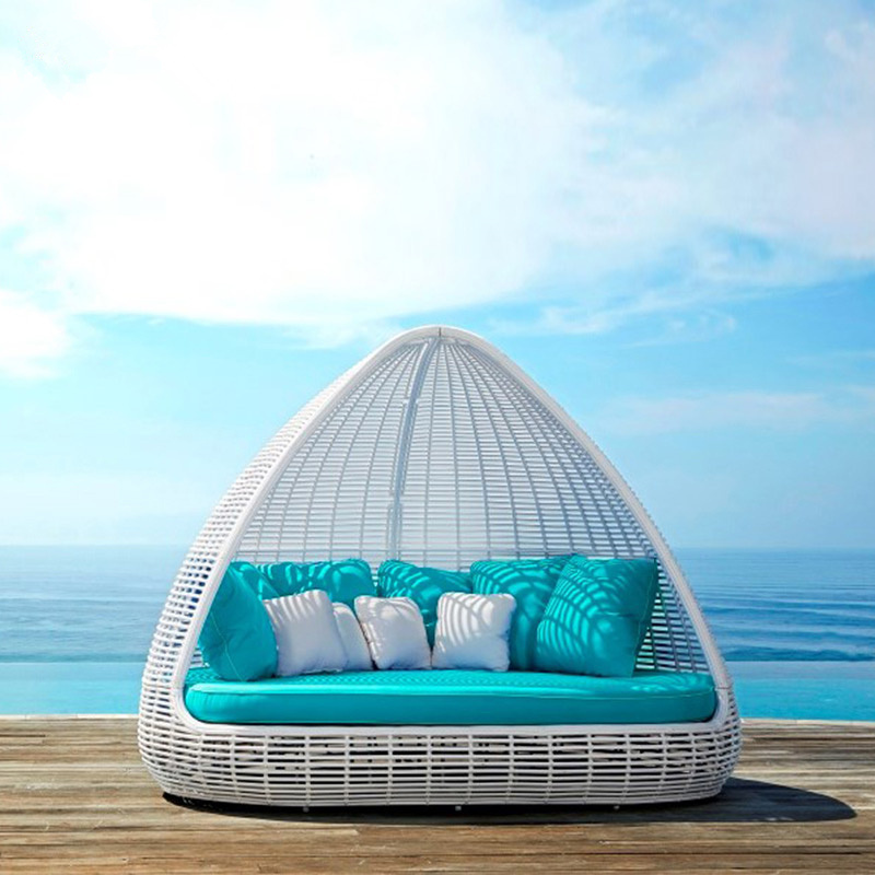 Home patio beach rattan bed cocoon shaped sun bed cabana chair outdoor wicker daybed for resort beach hotel club