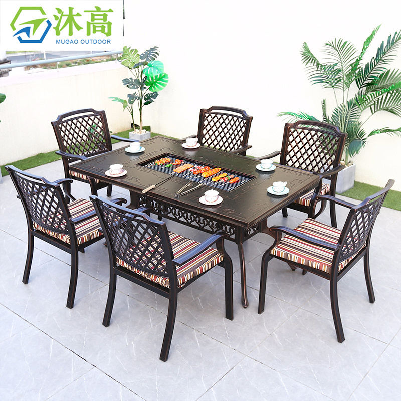 Cast aluminum patio dining set modern aluminium outdoor dining chair patio set outdoor furniture set with fire pit