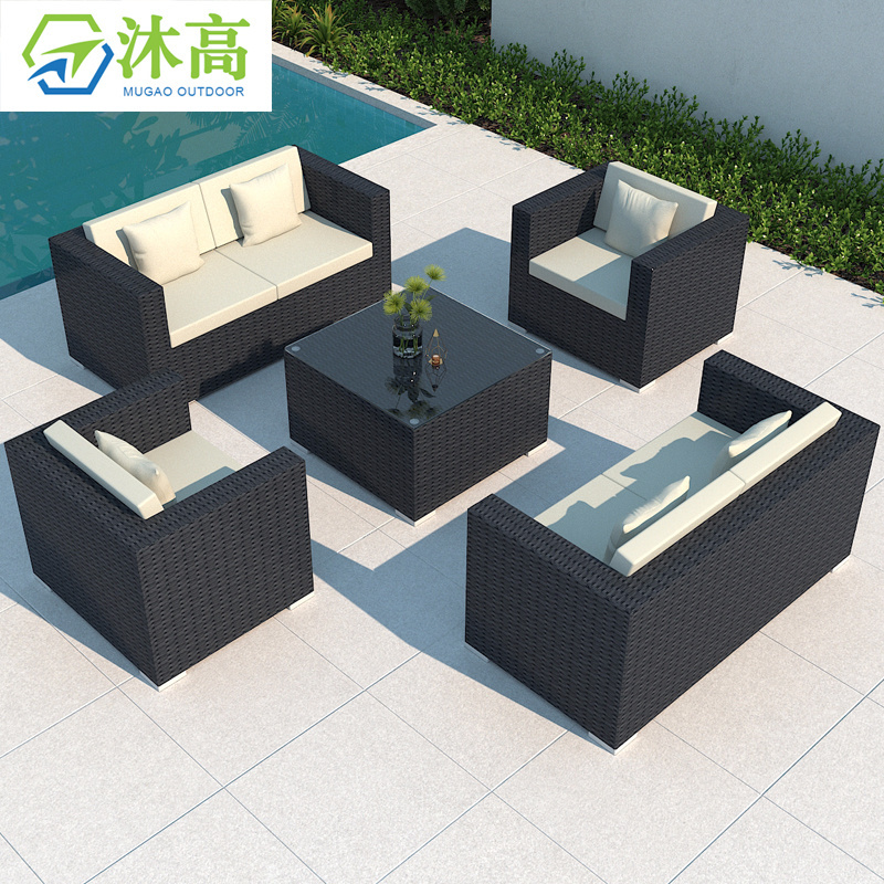 Beach Club Resort Outside Furniture Pool Wicker Garden Out door Rattan U Shape Waterproof Sofa Patio Set Outdoor Furniture