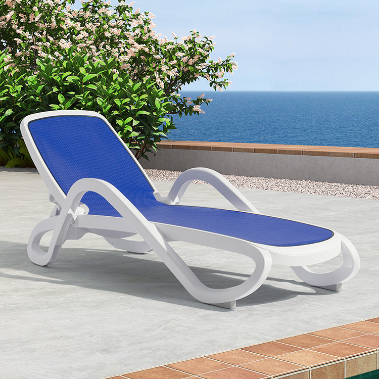 Modern Outdoor Furniture Plastic Lounge Furniture Pool Sunbeds Sling Reclining Beach Sun Lounger