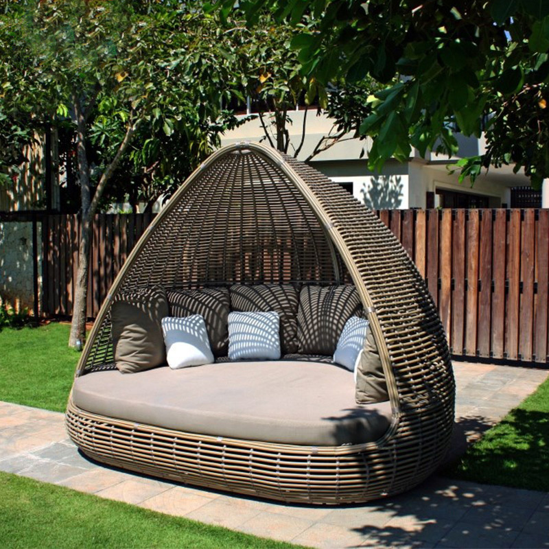 Home patio beach rattan bed cocoon shaped sun bed cabana chair outdoor wicker daybed for resort beach hotel club