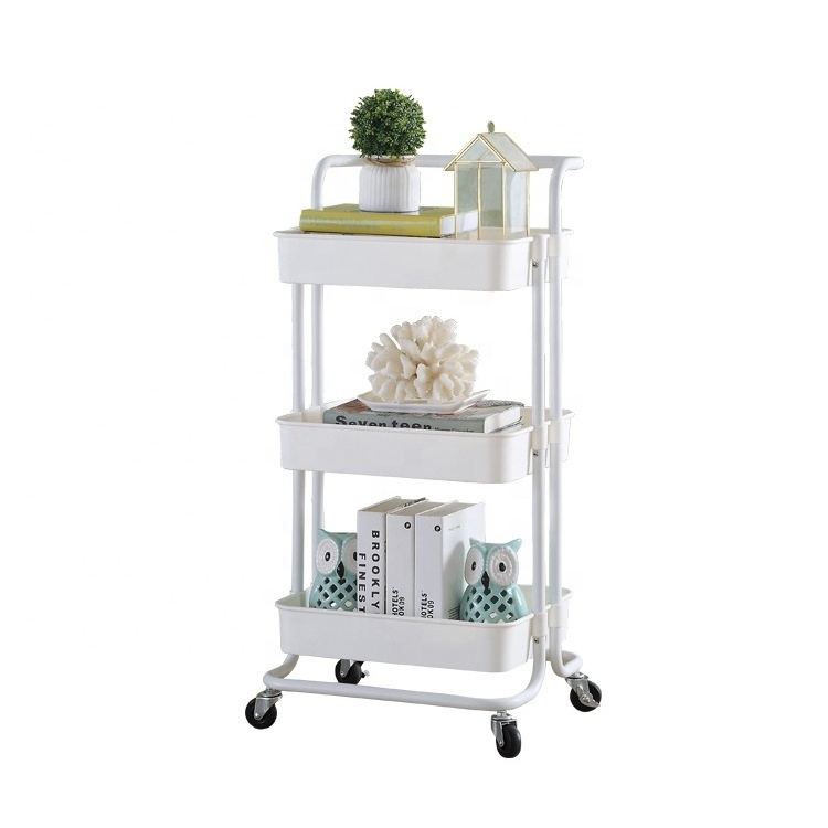 Multifunctional Storage Shelves Rolling Metal Organization 3 Tier Mesh Utility Cart with Handle and Lockable Wheels