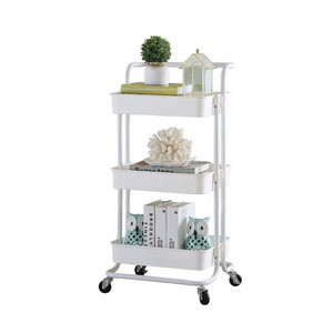 Multifunctional Storage Shelves Rolling Metal Organization 3 Tier Mesh Utility Cart with Handle and Lockable Wheels