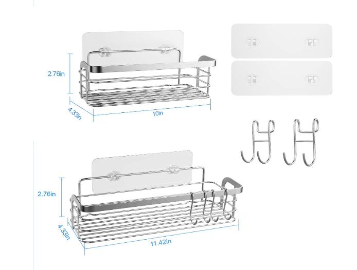 Factory New Design 2 Pack Large Capacity Wall Mounted No Drilling Bathroom Organizer Adhesive Shower Shelf Rack Shower Caddy