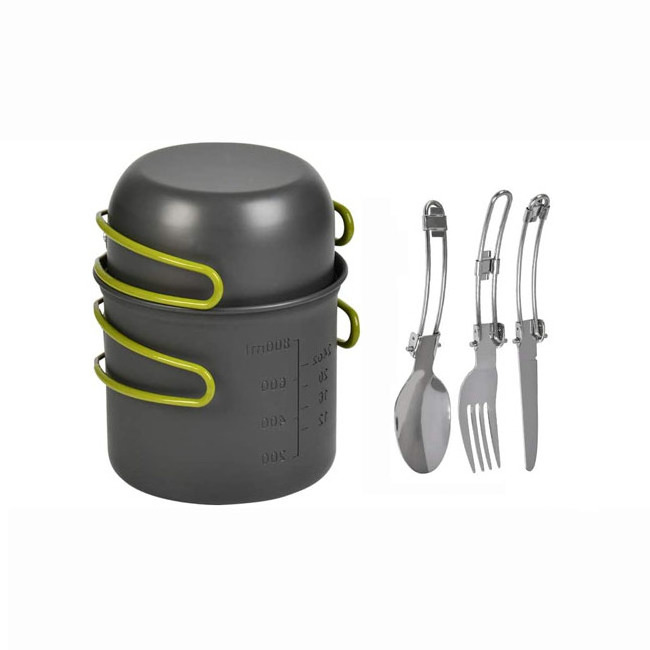 5pcs Portable Camping Cookware Kit Backpack Camping Pots Pans Forks Spoons for Backpacking Gear Hiking Outdoor Cooking Picnic