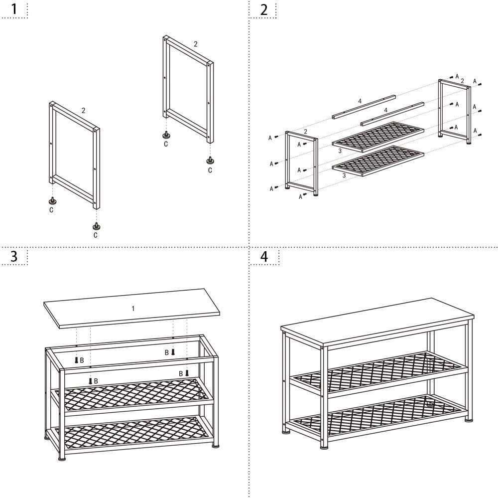 3 Tier Rustic Brown wooden Steel Frame Entry Doorway Bench Shoe Rack Long Storage Shelves for Hallway Front Door