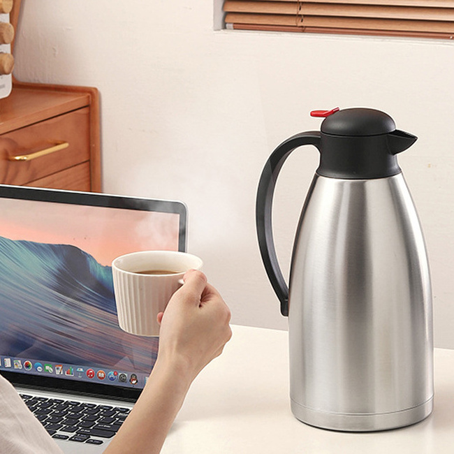 2L Tea Water Coffee Milk Pot Jug Kettle Dispenser 68Oz Stainless Steel Thermal Coffee Carafe Double Walled Vacuum Flask